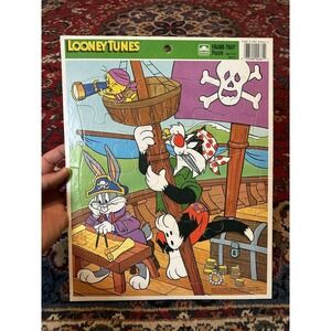 Vintage 1990 Looney Tunes Golden Frame Tray Puzzle Bugs Bunny Pirates Sylvester
